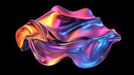 Obraz premium Colorful holographic shape with melted liquid pattern on black