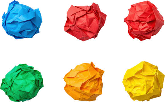 Colorful crumpled paper balls on a white background