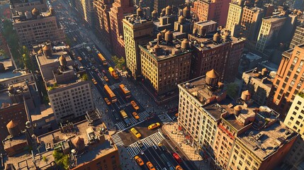 Fototapeta premium Aerial View of New York Downtown Building Roofs