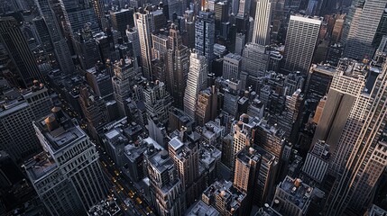 Aerial View of New York Downtown Building Roofs