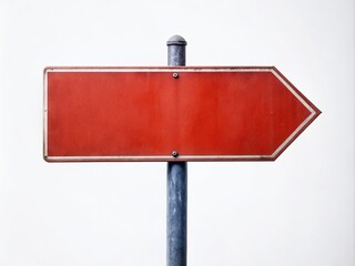 Blank Red Shooter Sign Hanging on Rusty Pole as a Direction Indicator, Isolated on a White Background for Minimalist Photography Enthusiasts and Creative Projects