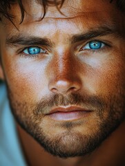 Obraz premium Handsome man with striking blue eyes captured in a close-up portrait