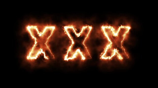 XXX tag hot burning letters on black background in full HD