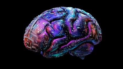 Futuristic digital brain with vibrant circuitry.