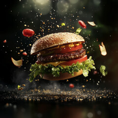 Burger floating in the air	