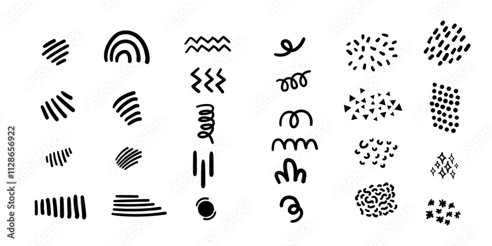 Wall mural pen mark and texture design set,hand drawn squiggle curvy line for background,print texture and back