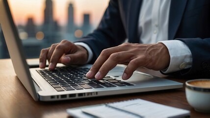 businessman typing on a laptop