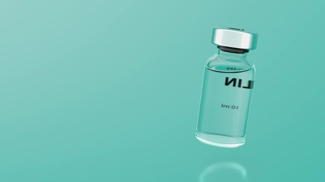 Sealed Insulin Ampoule 10ml Rotates on Blue-Green Background. Looping Animation
