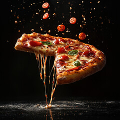 Pizza  floating in the air