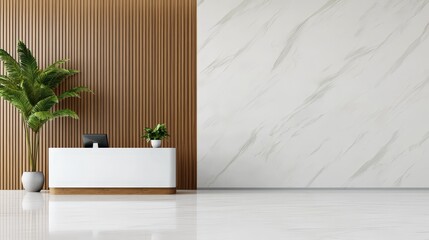 Elegant luxury hotel lobby with modern reception desk and minimalist decor