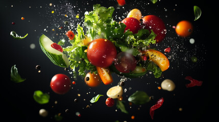 Vegetables floating in the air
