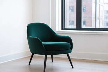 Stylish green chair in a modern room with natural light from the window