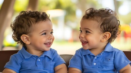 Twins communicating with each other through gestures and expressions, showcasing the deep bond and understanding between siblings. The scene emphasizes the unique connection.