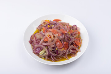 Scrambled eggs with onion and ham