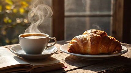 cup of coffee and croissant