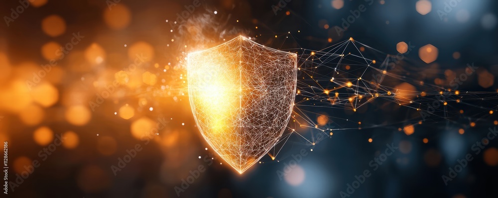 Wall mural cybersecurity wireframe shield representation digital technology concept tech environment high fidel