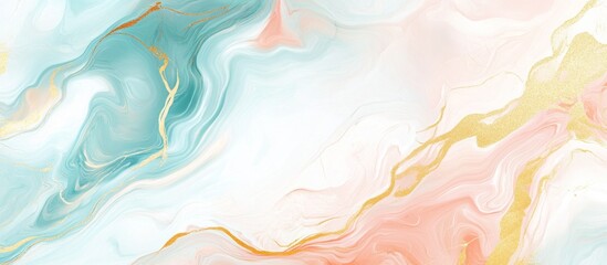 Abstract teal, pink and gold marble texture background.