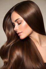 Close up of smooth flowing brown hair showcasing natural shine and elegance