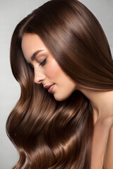 Smooth flowing brown hair highlighted in a close up portrait