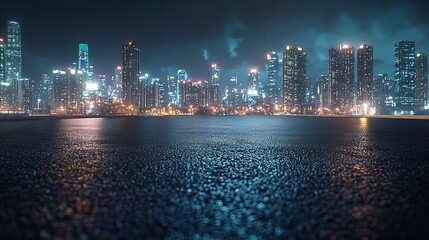 Bangkok Urban Cityscape Skyline Night Scene with Glowing Lights