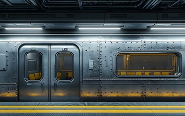 Photo of an open door on the side of a subway train at a New York City station,


