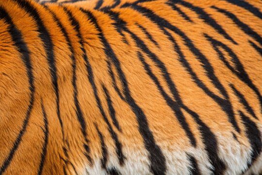 Close up view of vibrant orange tiger fur showcasing natural patterns and texture