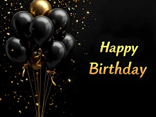 Happy birthday card with stylish balloons and confetti