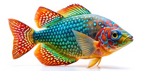 Stunning Amazon Discus Fish, Symphysodon aegufasciatus, Aquarium Fish, Isolated White Background