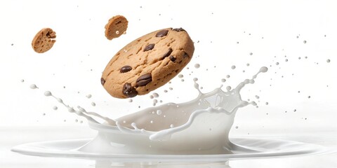 Delicious Choc Chip Cookie Image with Milk Splash: Stock Photo For Backgrounds, Graphics, and Design Projects