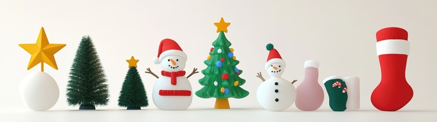 Obraz premium Christmas holiday flat icons - Santa Claus, xmas tree, star, snow man, gifts.