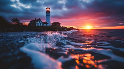 Stunning Sunset at Coastal Lighthouse Scene