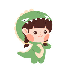 Kid girl in dinosaur costume doodle