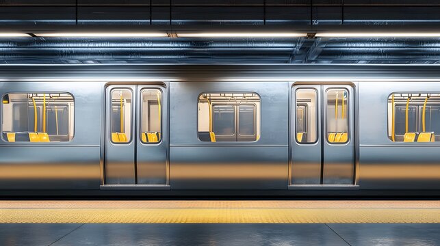 Photo of an open door on the side of a subway train at a New York City station,


