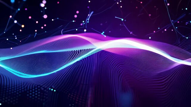 Vibrant light patterns create a mesmerizing display in digital art at a nighttime festival celebration