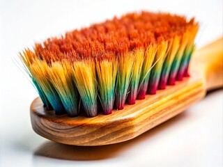 Surreal Close-up Bristle Brush Photography: Wooden Handle, White Background, Artistic Macro