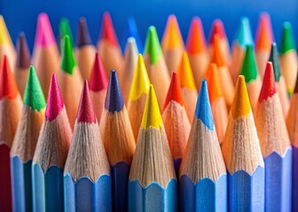 Fototapeta premium Vibrant Colored Pencil Row - Closeup Architectural Photography