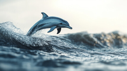 Fototapeta premium A Playful Dolphin Leaping Over a Wave