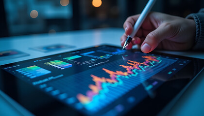 Naklejka premium Interactive digital tablet mockup with colorful graphs being edited by a user 