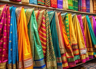 Vibrant Indian Saree Collection: Elegant Display of Silk, Cotton & Banarasi Weaves
