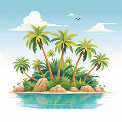 Obraz premium Cartoon flat vector of palm trees on a sea island, vibrant and fun, 