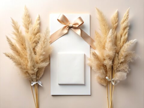 Wedding Invitation Mockup Pampas Grass Stationery Design 5x7 5x3.5 6x4 Inches