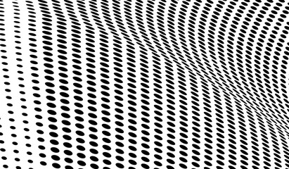 Abstract halftone wave dotted background. Halftone grunge pattern with square. Vector halftone modern pop art twisted texture for poster, cover, business card, postcard, art label layout, sticker.
