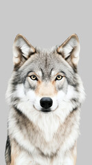 Obraz premium Striking Portrait of a Grey Wolf with Piercing Eyes - Phone Wallpaper