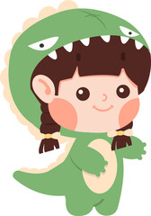Kid girl in dinosaur costume doodle