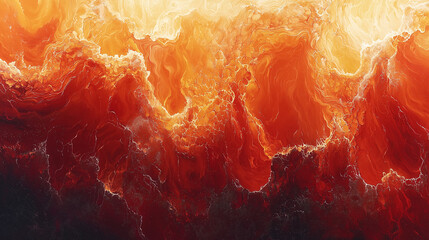 molten lava flows in vivid orange and red, resembling fiery waves with intense heat and texture