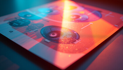 Vibrant flyer mockup featuring a creative design with shadows and light reflections on a surface