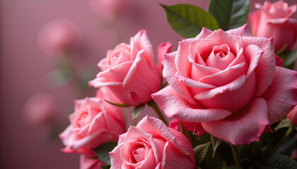 Beautiful bouquet of pink roses with soft background for a romantic Valentine&rsquo;s Day gift