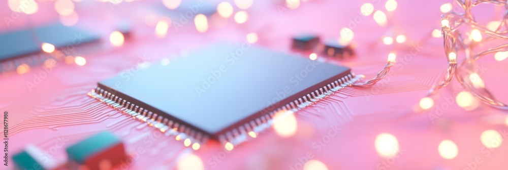 Aufkleber futuristic holiday tech design interconnected memory modules with glowing festive patterns for chris