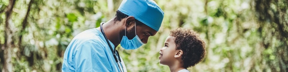 Heartfelt Connection Indigenous Healthcare Worker and Child in Forest Community on International Universal Health Coverage Day