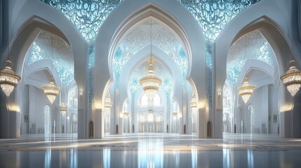 Obraz premium Majestic Interior of Grand Mosque with Stunning Blue Ceiling Design